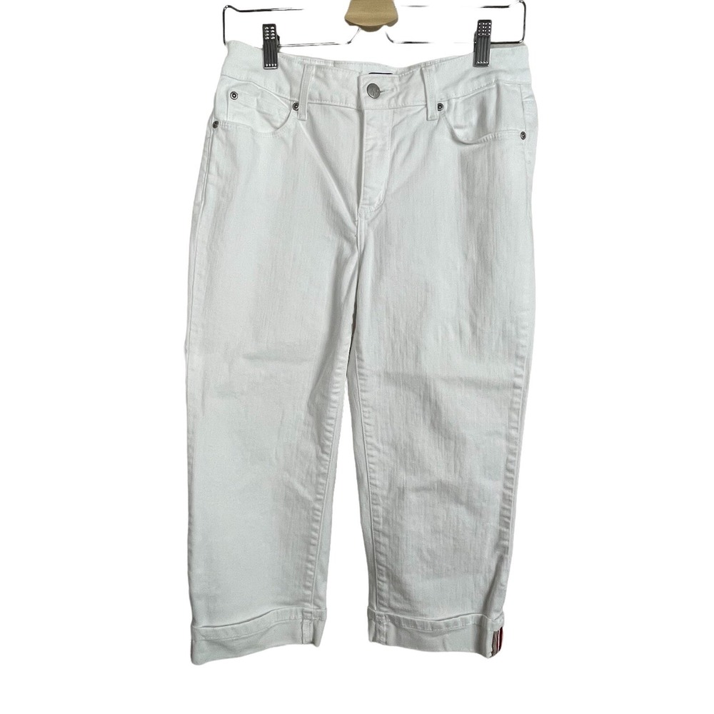 NYDJ Size 6 White Crop Pants Cuffed Stretch Jeans Not Your Daughter's Jeans